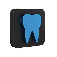 Blue Tooth icon isolated on transparent background. Tooth symbol for dentistry clinic or dentist medical center and toothpaste package. Black square button.