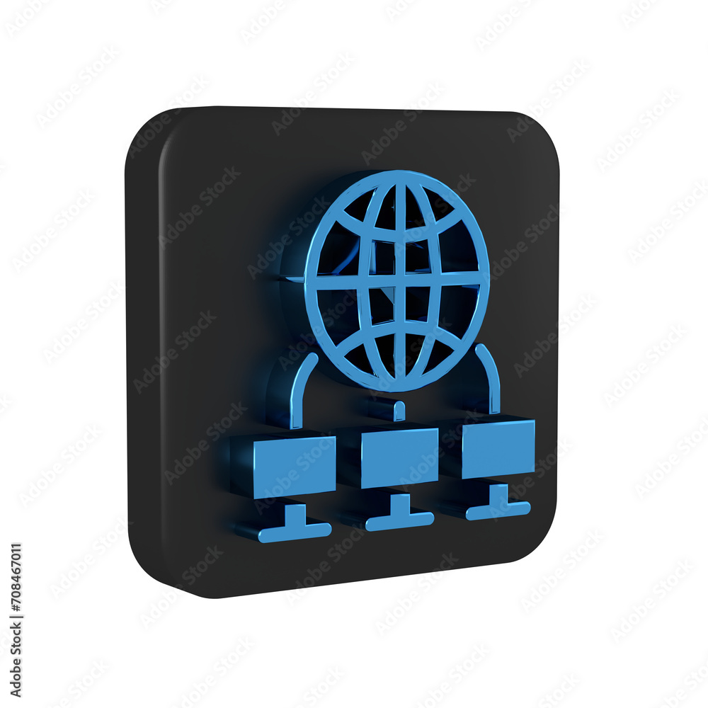 Poster blue computer network icon isolated on transparent background. laptop network. internet connection. 