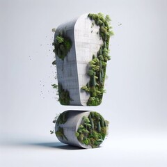 Exclamation shape 3D Lettering That Blends Concrete With Nature. AI generated illustration