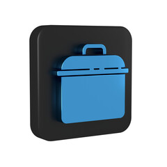Blue Cooking pot icon isolated on transparent background. Boil or stew food symbol. Black square button.