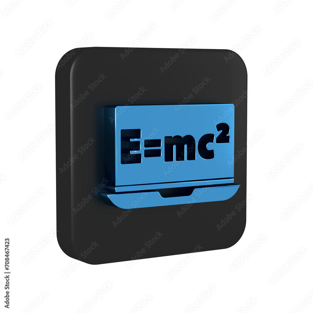 Poster blue math system of equation solution on laptop icon isolated on transparent background. e equals mc