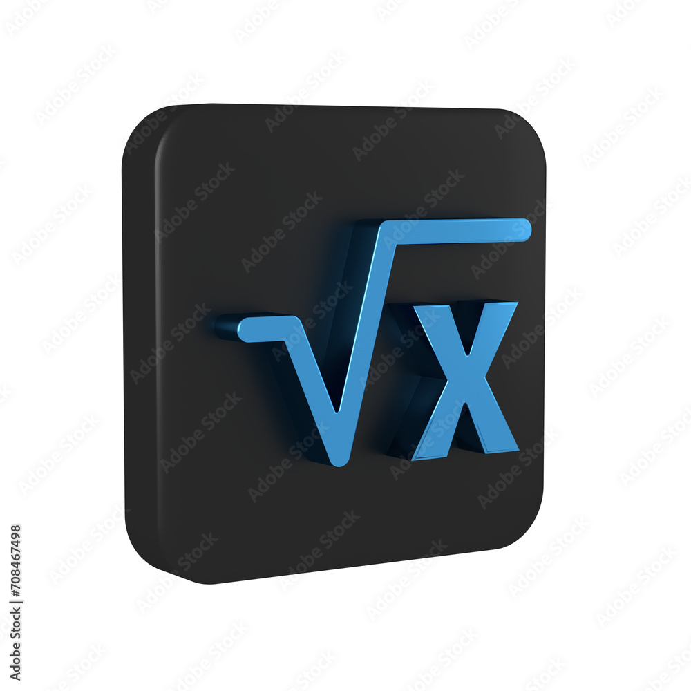 Poster blue square root of x glyph icon isolated on transparent background. mathematical expression. black 