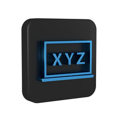 Blue XYZ Coordinate system on chalkboard icon isolated on transparent background. XYZ axis for graph statistics display. Black square button.