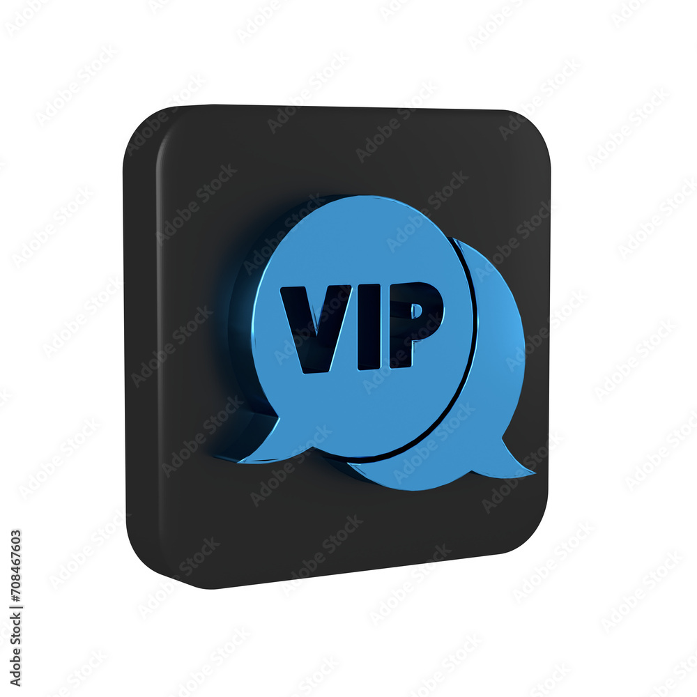 Poster blue vip in speech bubble icon isolated on transparent background. black square button.