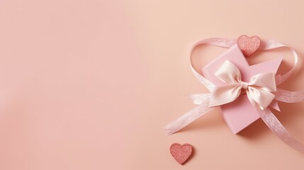 Obraz na płótnie Canvas Romantic Valentine's Day Decorations - Top View Photo of Curly Silk Ribbon, Hearts, Small Gift Boxes, and Letters on Pastel Pink Background. Copy-Space for Love Messages and Promotions