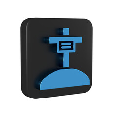 Blue Grave with cross icon isolated on transparent background. Black square button.