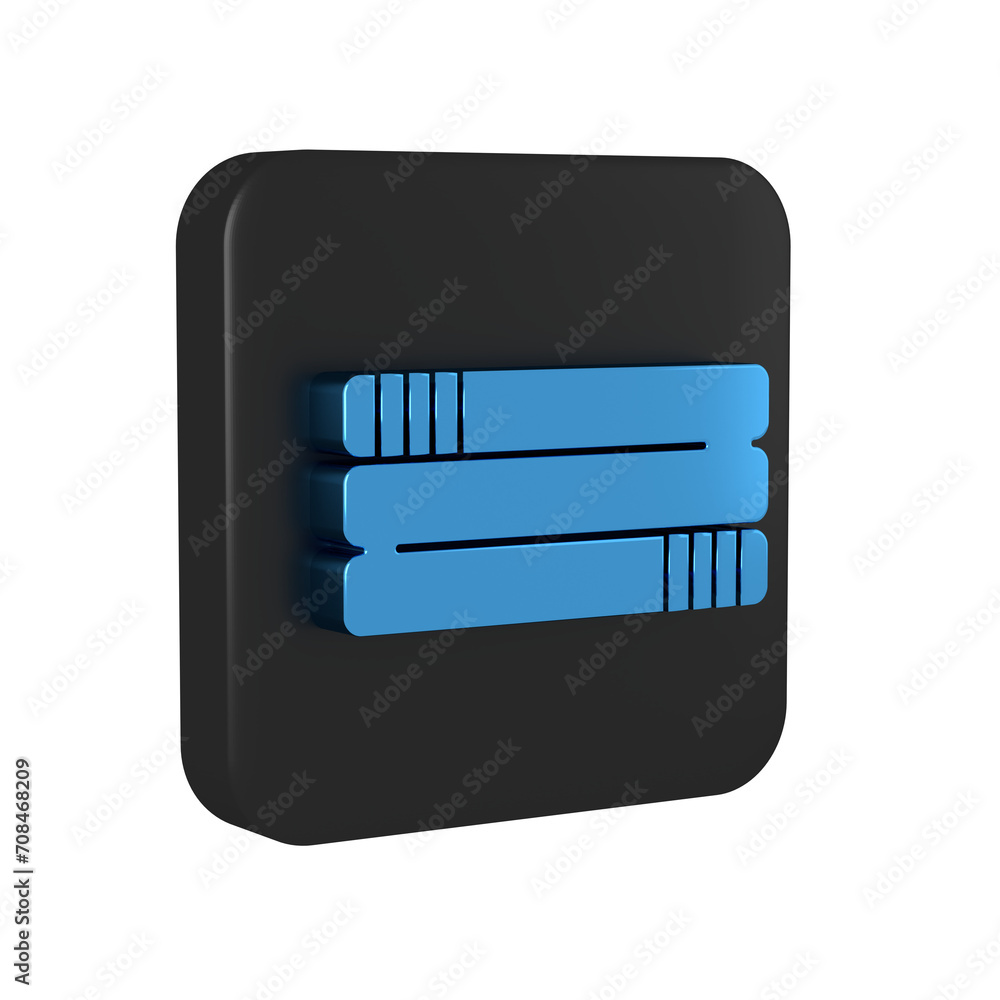 Poster blue towel stack icon isolated on transparent background. black square button.