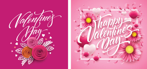 Valentine day red roses, Vector valentines day lettering on flower background