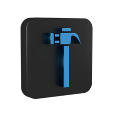 Blue Hammer icon isolated on transparent background. Tool for repair. Black square button.