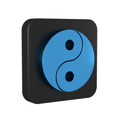 Blue Yin Yang symbol of harmony and balance icon isolated on transparent background. Black square button.