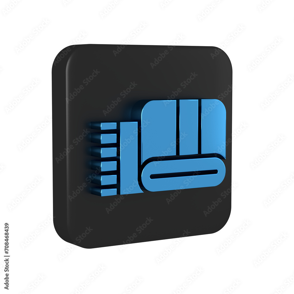 Poster blue towel stack icon isolated on transparent background. black square button.