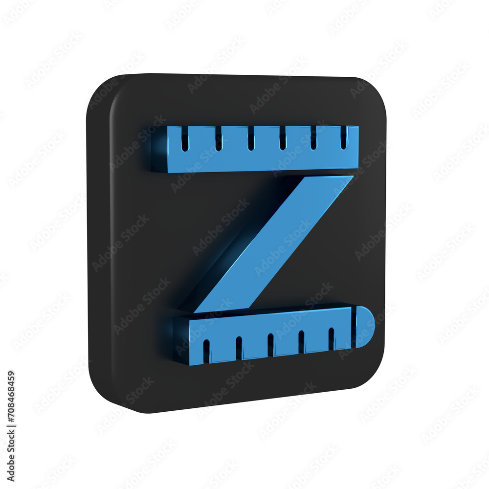 Poster blue tape measure icon isolated on transparent background. measuring tape. black square button.