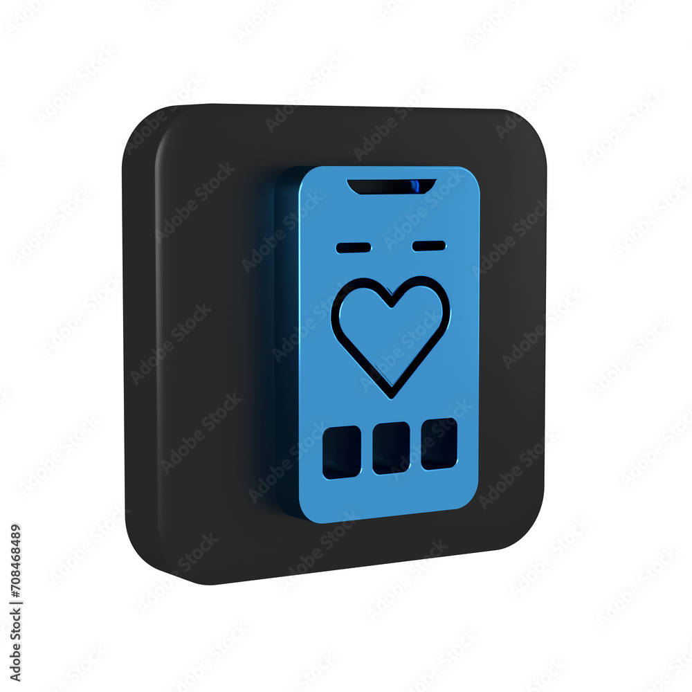 Poster blue smartphone with heart rate monitor function icon isolated on transparent background. black squa