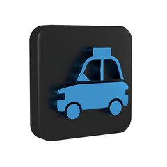 Blue Pet car taxi icon isolated on transparent background. Black square button.