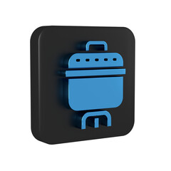 Blue Cooking pot icon isolated on transparent background. Boil or stew food symbol. Black square button.