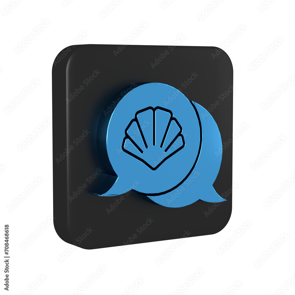 Poster blue scallop sea shell icon isolated on transparent background. seashell sign. black square button.