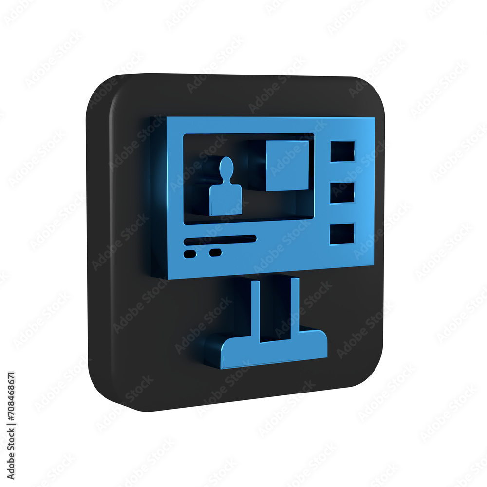 Canvas Prints Blue Television report icon isolated on transparent background. TV news. Black square button.