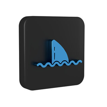 Blue Shark fin in ocean wave icon isolated on transparent background. Black square button.
