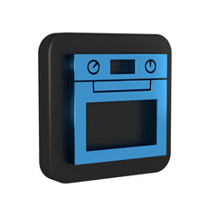 Blue Oven icon isolated on transparent background. Stove gas oven sign. Black square button.