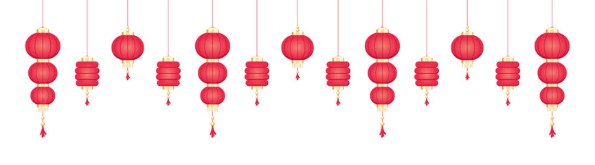 Hanging Chinese Lanterns Banner Border, Lunar New Year and Mid-Autumn Festival Decoration Graphic