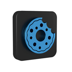 Blue Donut with sweet glaze icon isolated on transparent background. Black square button.