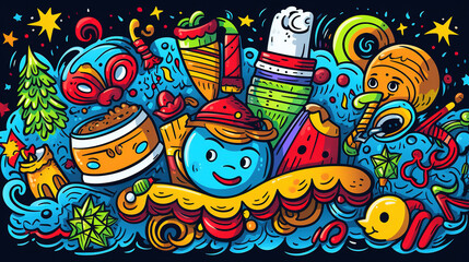 Obraz premium Cartoon Style Doodle for Kids Design, New Year vector illustration. Generative Ai