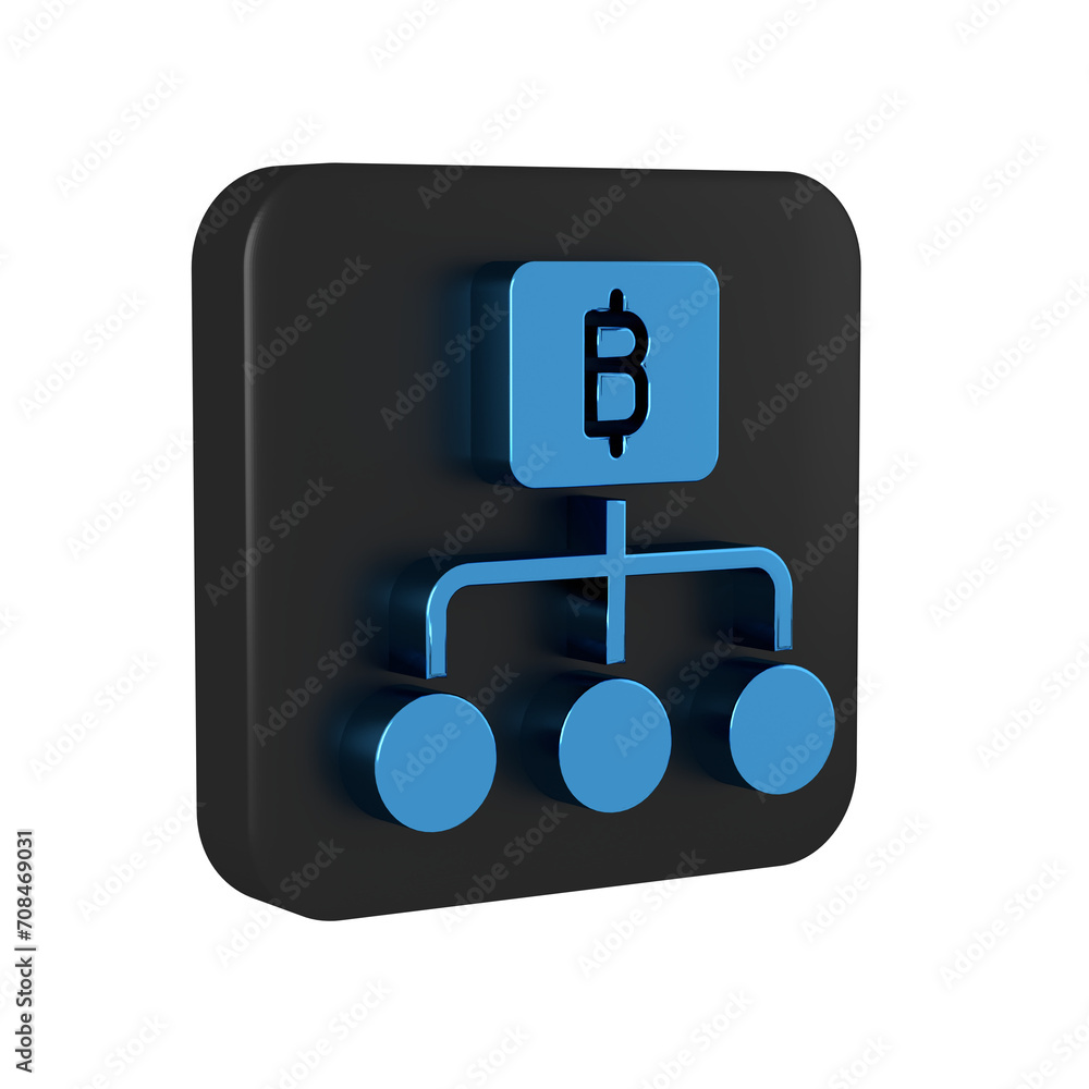 Poster blue blockchain technology bitcoin icon isolated on transparent background. abstract geometric block