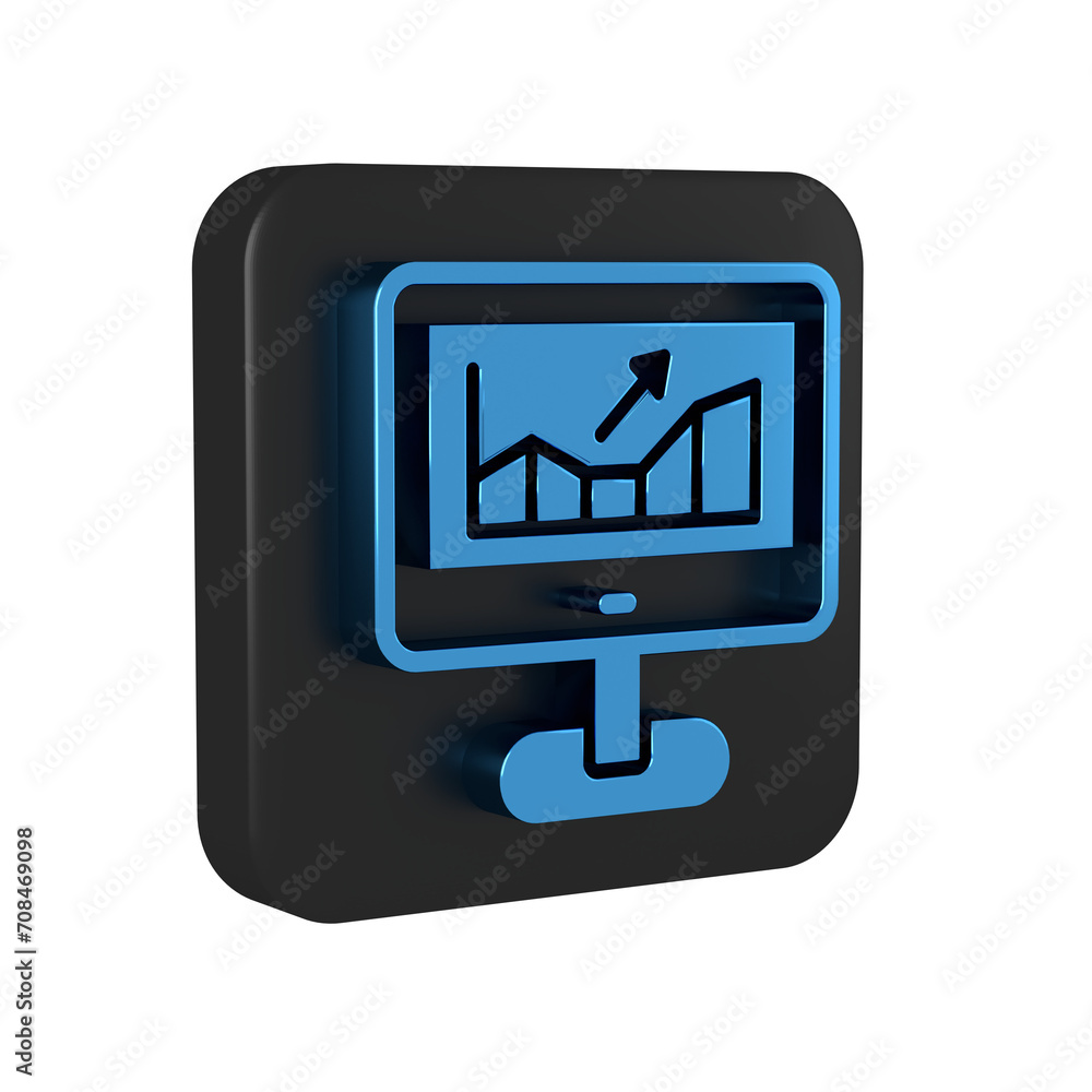 Wall mural blue computer with stocks market growth graphs and money icon isolated on transparent background. mo