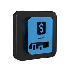 Blue Financial book icon isolated on transparent background. Black square button.