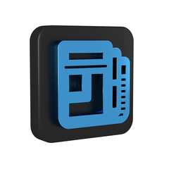 Blue Stock market news icon isolated on transparent background. Newspaper sign. Mass media symbol. Black square button.