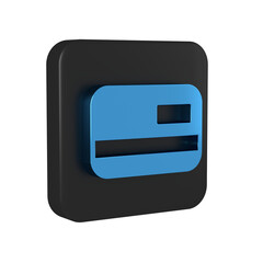 Blue Credit card icon isolated on transparent background. Online payment. Cash withdrawal. Financial operations. Shopping sign. Black square button.