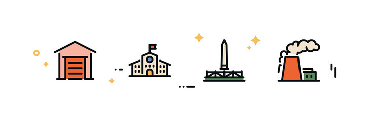 Building, real estate, house, city, downtown, urban architecture building flat design style minimal illustration.	
