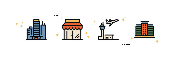 Fototapeta premium Building, real estate, house, city, downtown, urban architecture building flat design style minimal illustration. 