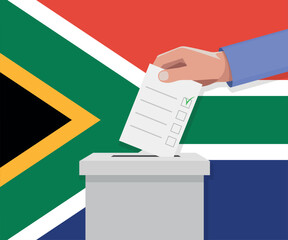 South Africa election concept. Hand puts vote bulletin - obrazy, fototapety, plakaty