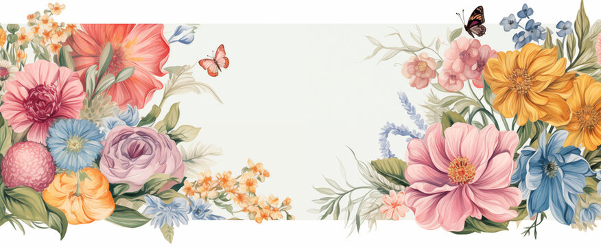 Watercolor painting of summer wildflowers banner. Digital art
