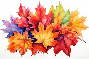Naklejka na ściany i meble Autumn Symphony: A Radiant Bouquet of Watercolor Maple Leaves. Generative AI