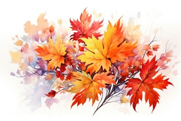 Autumn Symphony: A Radiant Bouquet of Watercolor Maple Leaves. Generative AI