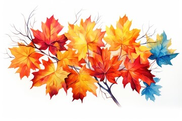 Autumn Symphony: A Radiant Bouquet of Watercolor Maple Leaves. Generative AI