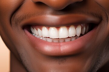 Fototapeta premium Close-Up of a Radiant Black Mans Perfect Smile - Captivating with White Teeth, Exuding Luxury