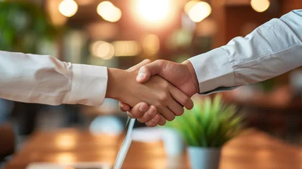 Deurstickers business people shaking hands © nexus19090
