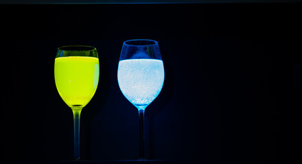 Glowing drinks under UV light