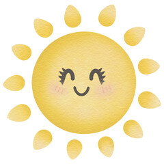 The sun is smiling, hand-painted, water painting.