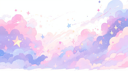 Fototapeta na wymiar 雲と星と空のパステル背景