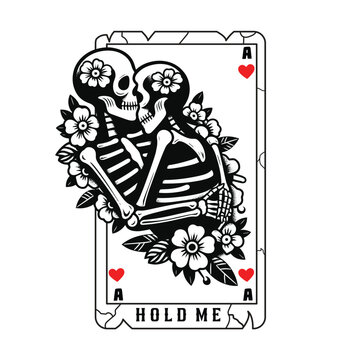 Playing cards with skulls Hugging with Couple illustration