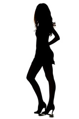 Silhouette of a woman posing on white background.