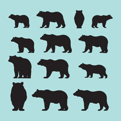 Bear set black silhouette vector clip art