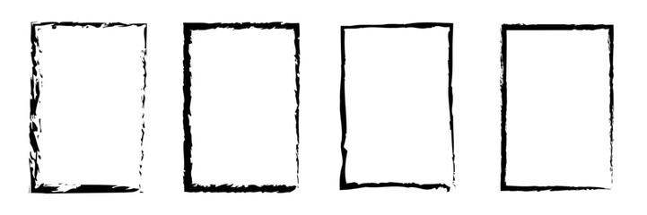 Chalk rectangle frames set. Hand drawn pencil square borders.Grunge black frame.Rectangle boxes. Vector illustration isolated on white background. - obrazy, fototapety, plakaty