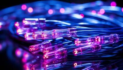 Fiber optic cable wire light background with bokeh for communication technology design
