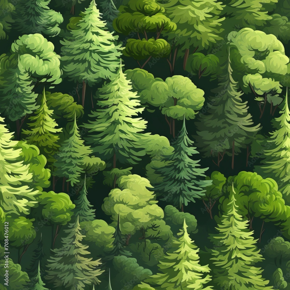 Poster seamless pattern of lush green forest aerial view from above with trees and foliage