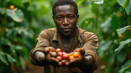 African farmer  hands holding fresh produce,  New life and growth concept. Seed and planting concept.